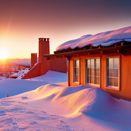 An image of a roof with snow and ice on one side and a sunny, hot desert on the other
