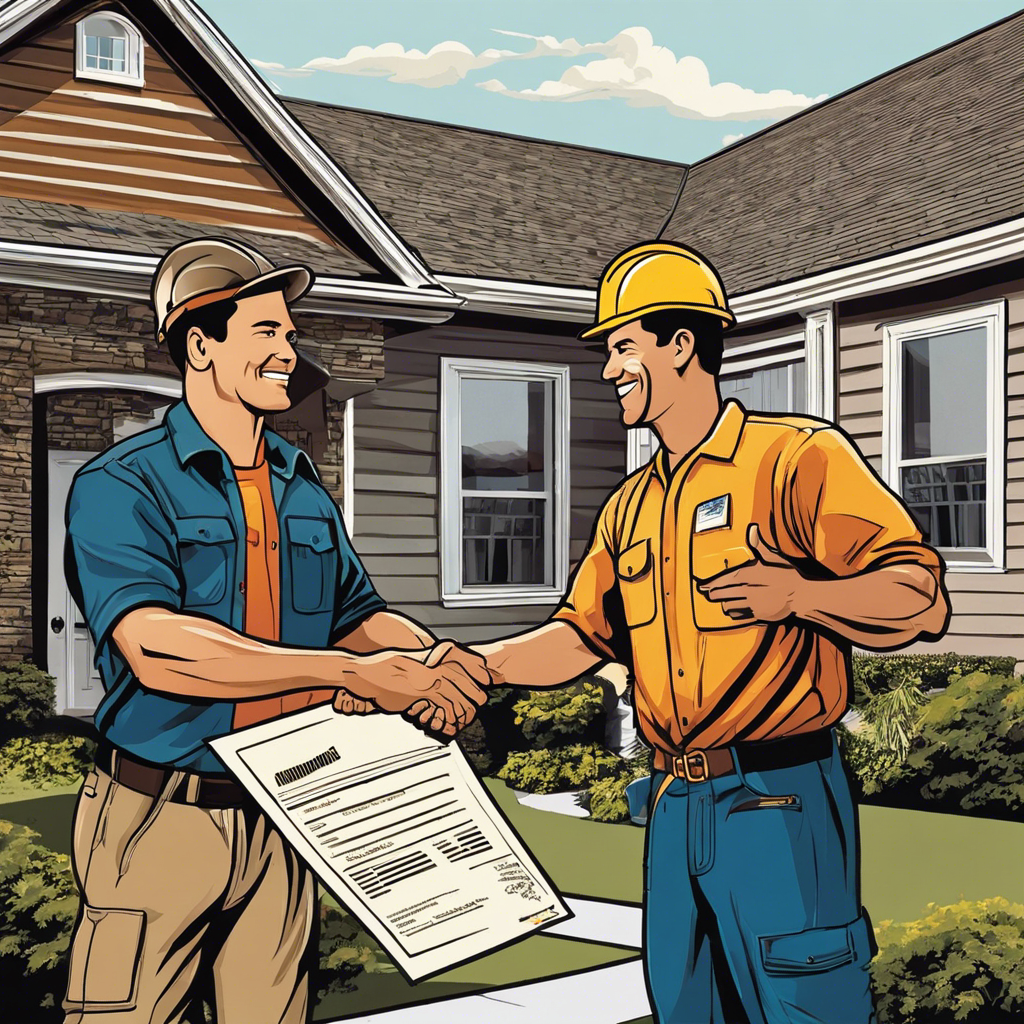 An image illustrating a roofer shaking hands with a homeowner, emphasizing trust and reliability