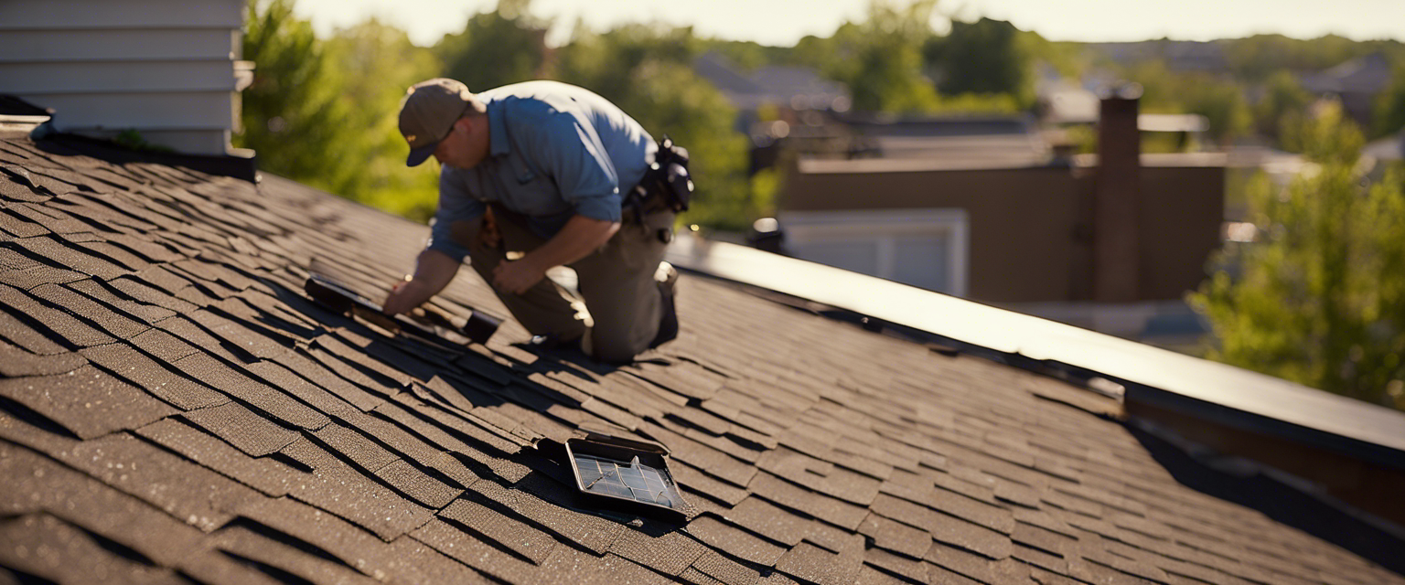 An image depicting a professional inspector examining a pristine Tulsa rooftop, meticulously inspecting shingles, gutters, and flashing