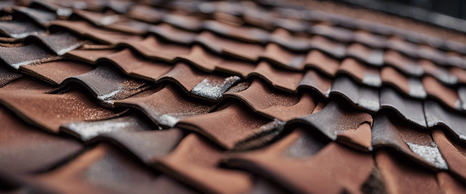 An image showcasing a close-up view of a roof in Tulsa, highlighting the intricate patterns of shingles and a magnified section revealing unseen damages, symbolizing the hidden connection between rigorous roof inspections and insurance claims