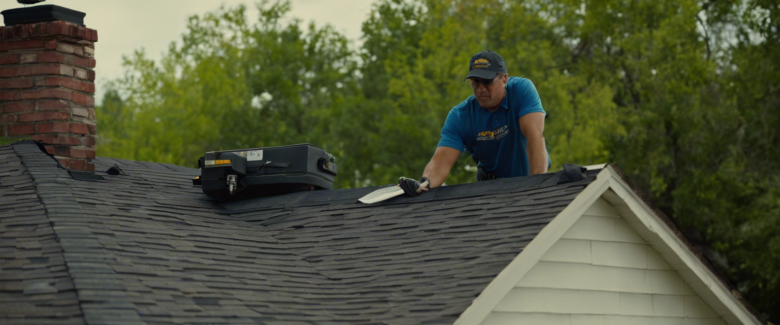 An image that showcases a professional inspector examining a residential roof in Tulsa, meticulously inspecting shingles, gutters, and chimneys, emphasizing the crucial link between roof inspections and homeowners' insurance coverage