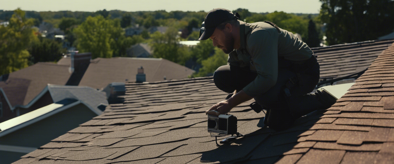 An image showcasing various roof inspection methods in Tulsa: a professional on a ladder closely examining shingles, an infrared camera revealing hidden leaks, and a drone capturing an aerial view for comprehensive analysis